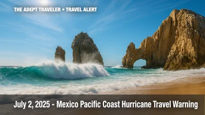 Hurricane travel warning surf at Cabo San Lucas arch