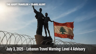 Martyrs’ Square barricaded amid Level 4 Lebanon travel warning.