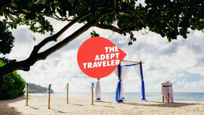 An empty beach before a wedding.