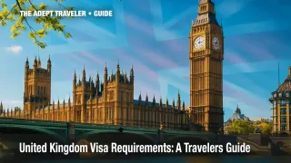 United Kingdom visa requirements guide illustrated by sunlit Big Ben and Parliament across the Thames.