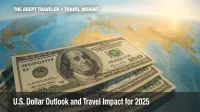 US dollar bills on a sunlit world map symbolizing global travel spending power