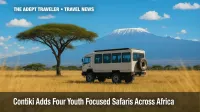 Contiki custom safari truck beneath Kilimanjaro during Kenya safari