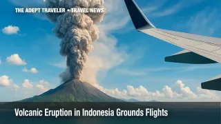 Passengers at Bali’s international airport stand in front of a flight information screen showing multiple flight cancellations after an Indonesian volcano eruption.