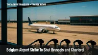 Empty Brussels airport terminal during Belgium airport strike.