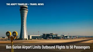 Control tower and runway at Ben Gurion Airport under bright midday sky, illustrating Israel passenger cap news.