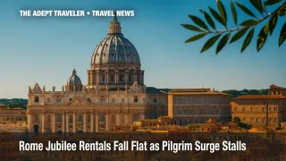 Aerial view of St. Peter’s Basilica amid Rome Jubilee rentals district under bright summer sky.