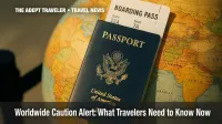 Worldwide caution alert image featuring a passport atop a globe showing the Middle East.