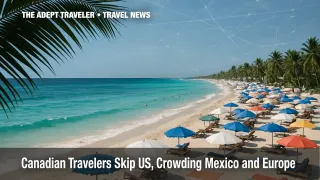 Crowded Mexican beach scene illustrating Canadian travelers shifting demand.