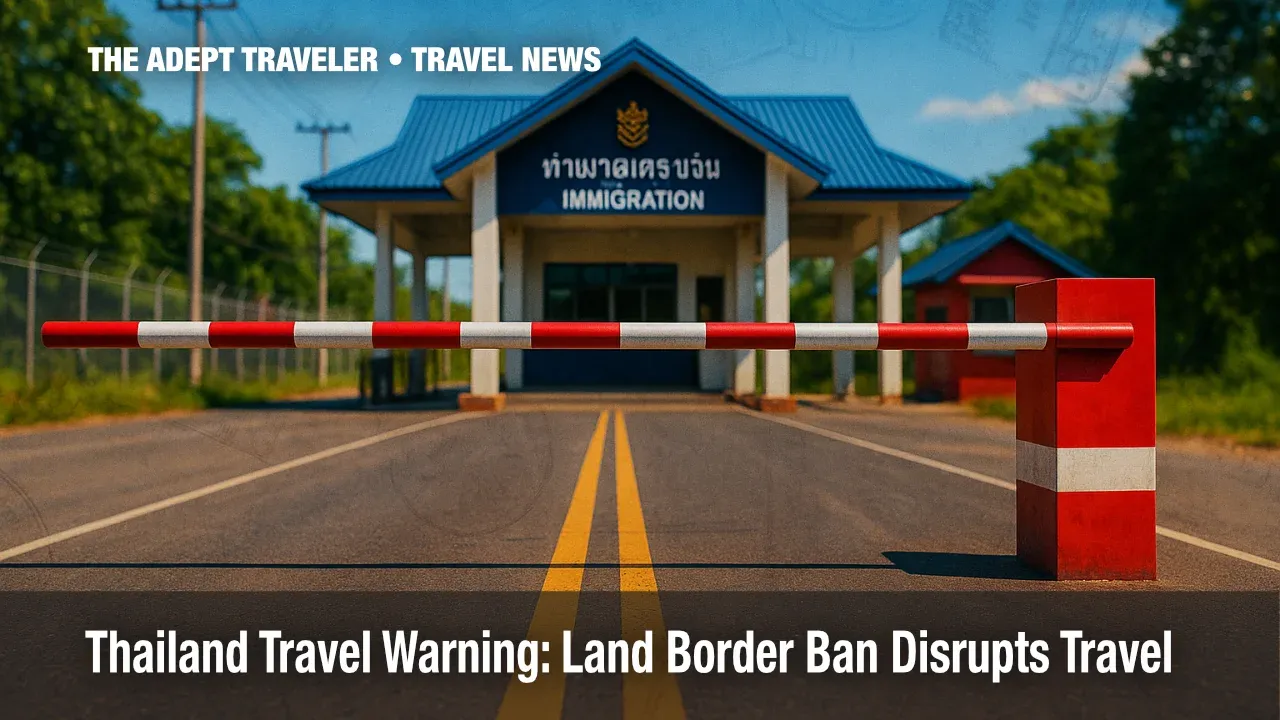 Closed Thai border gate blocking tourists amid Thailand travel warning
