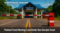 Closed Thai border gate blocking tourists amid Thailand travel warning