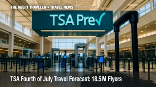 TSA checkpoint entrance ready for July Fourth crowds, showing scanners and luggage bins.