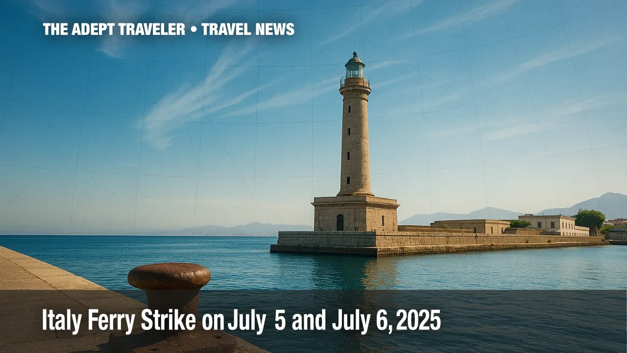 Palermo harbor lighthouse under clear sky during Italy ferry strike.
