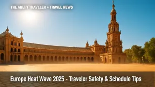 Sun-drenched Seville plaza reflecting extreme Europe heat wave