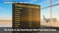 Airport departures board illustrating TSA Fourth of July travel record.