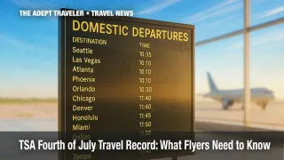 Airport departures board illustrating TSA Fourth of July travel record.
