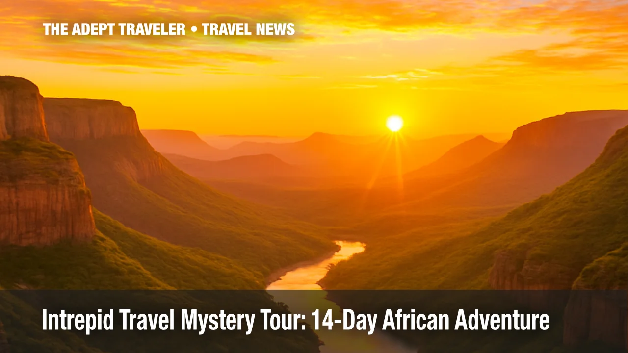 Sunrise above Southern African mountains on Intrepid Travel mystery tour.