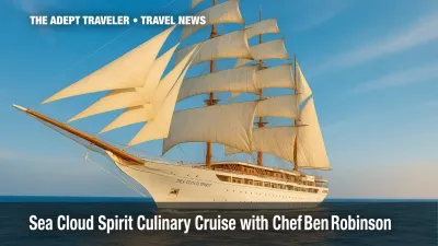 Sea Cloud Spirit culinary cruise ship slicing through Caribbean waters under full white sail.