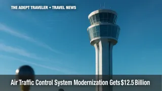 Modernized air traffic control tower under clear sky symbolizes air traffic control system modernization.