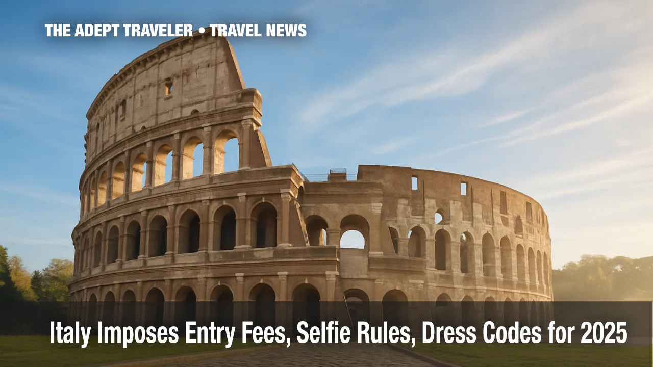 Roman Colosseum on sunny day illustrating Italy overtourism fines.