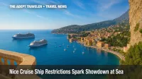 Aerial view of Villefranche harbor showing mega-ship ban in Nice cruise ship restrictions.