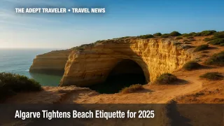 Benagil cave cliffs illustrate Algarve noise rules tightening.