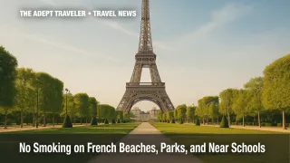Eiffel Tower on a clear day illustrating France's outdoor smoking ban.