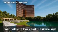 Wynn Las Vegas lawn set for Revelry food festival with resort tower in sunlit background.