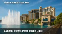 Bellagio fountains and new CARBONE Riviera restaurant, Las Vegas seafood dining experience