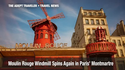 Moulin Rouge Windmill Spins Again in Paris' Montmartre