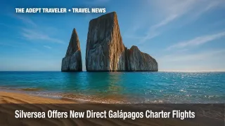 Kicker Rock under blue sky illustrates Silversea Galápagos charter flights.