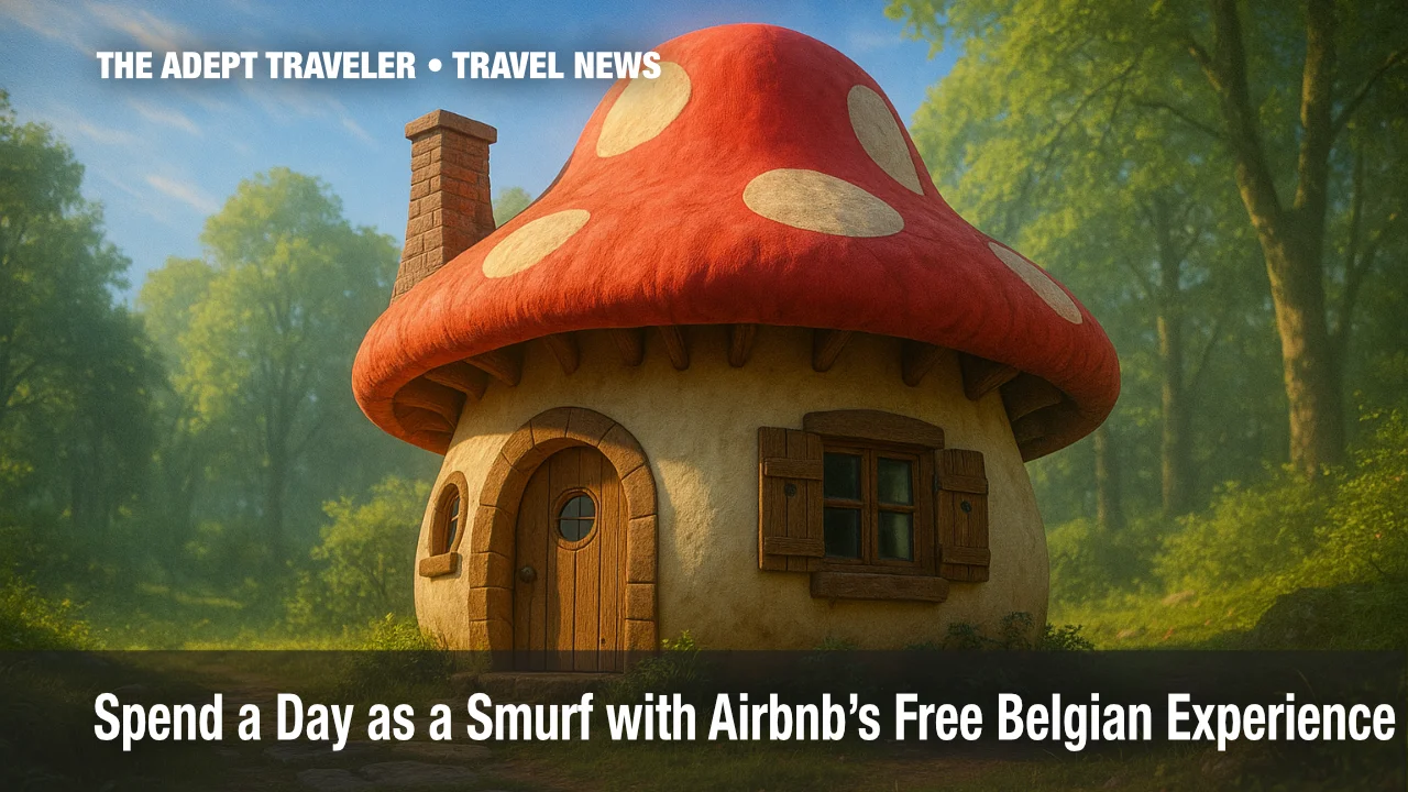 Red-cap mushroom cottage in Belgian forest promotes Smurf Airbnb experience