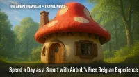 Red-cap mushroom cottage in Belgian forest promotes Smurf Airbnb experience
