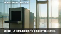Modern TSA checkpoint with scanners illustrating new shoe-removal policy change.