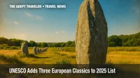 Carnac Megaliths standing stones under clear sky, new UNESCO World Heritage Site.