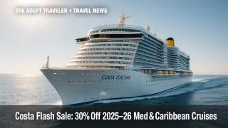 LNG-powered Costa Toscana under bright sun during Mediterranean cruise flash sale.