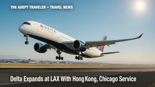 Delta A350-900 climbs from LAX on inaugural Hong Kong route.