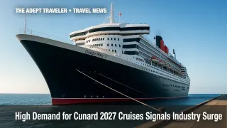 Queen Mary 2 docked under clear skies highlights soaring luxury cruise demand.