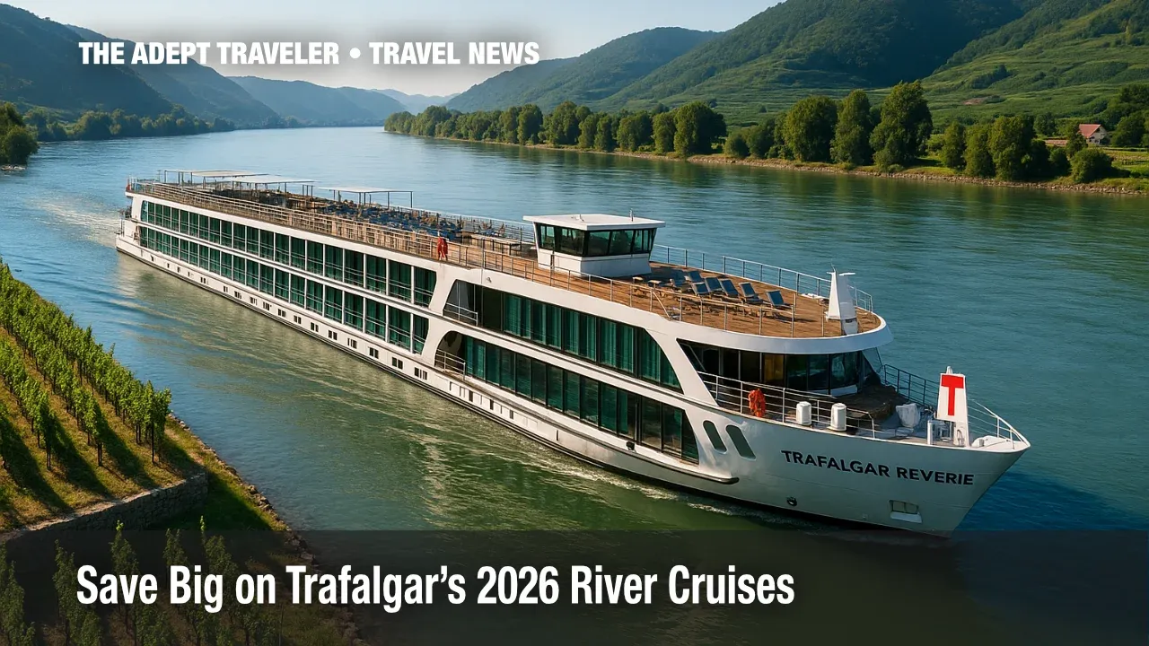 Trafalgar Reverie sailing the Danube under blue skies, highlighting 2026 river cruise incentive.