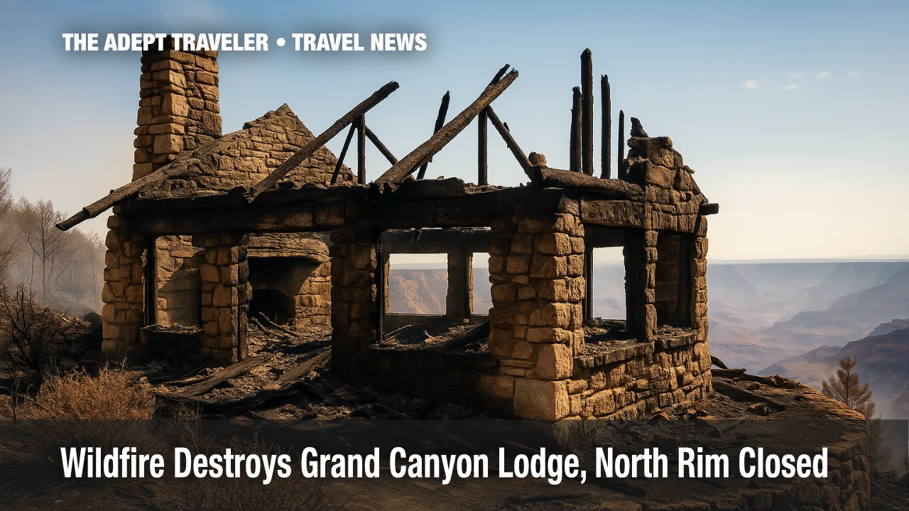 Charred remains of Grand Canyon Lodge after Dragon Bravo Fire on the North Rim.