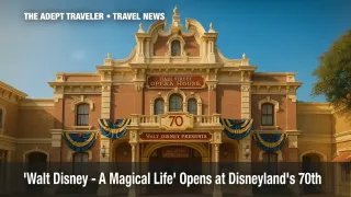 Main Street Opera House dressed for Disneyland 70th anniversary Walt Disney exhibit.