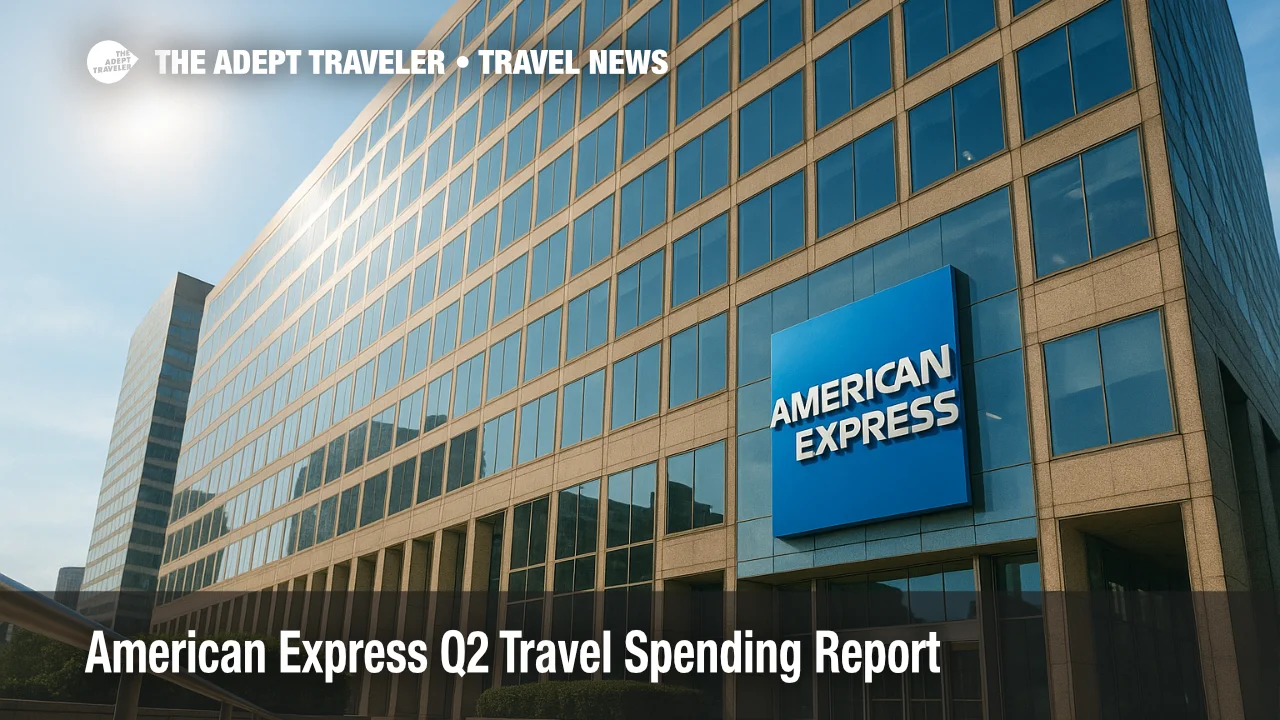 American Express headquarters facade illustrates Q2 travel spending trends