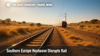 Southern Europe rail line under intense summer heat.