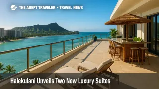 Ocean-view patio of Halekulani's new luxury Penthouse suite in Waikiki, Hawaiʻi.