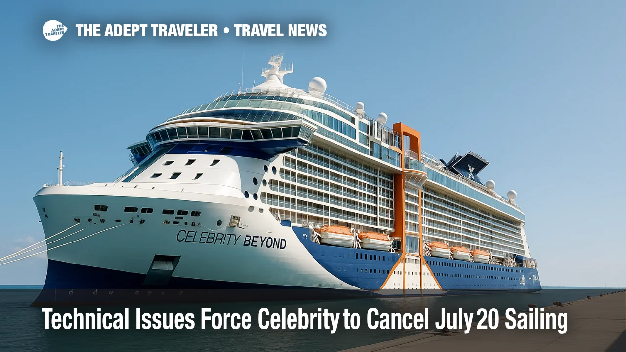 Celebrity Beyond docked in Miami after cruise canceled.