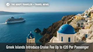 Cruise tenders at Mykonos Old Port illustrating Greek islands cruise fee.