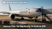American Airlines jet at DFW gate illustrating the new One Stop Security connection process.