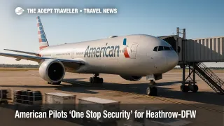 American Airlines jet at DFW gate illustrating the new One Stop Security connection process.