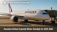 Hawaiian Airlines 787 Dreamliner on Honolulu tarmac, clear skies, symbolizing the expanded winter schedule.