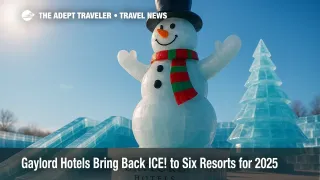 Towering Snoopy ice sculpture anchors the Gaylord Hotels ICE attraction, a hand-carved Christmas showcase for 2025 visitors.