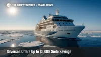 Silversea's Silver Endeavour sails past Arctic ice under clear skies, spotlighting the line's suite-savings offer.